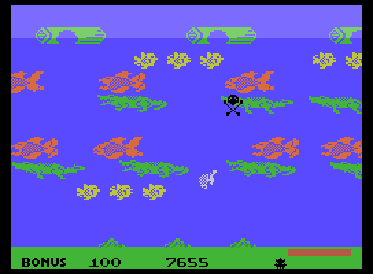 Frogger II: ThreeeDeep! ColecoVision Screenshot: An alligator got me!