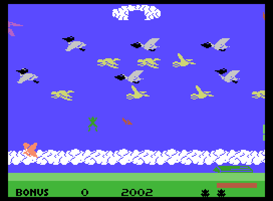 Frogger II: ThreeeDeep! ColecoVision Screenshot: Leaping through the air!