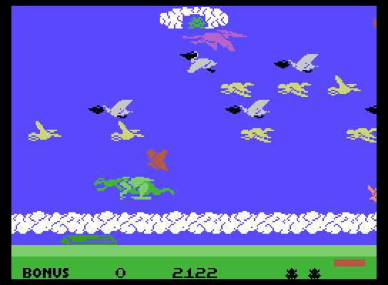 Frogger II: ThreeeDeep! ColecoVision Screenshot: Made it to the cloud!