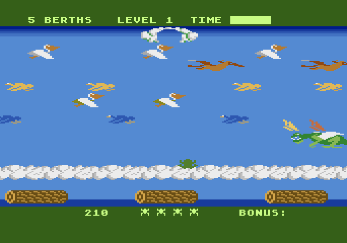 Frogger II: ThreeeDeep! Atari 5200 Screenshot: Try to reach the cloud, but avoid the dragon...