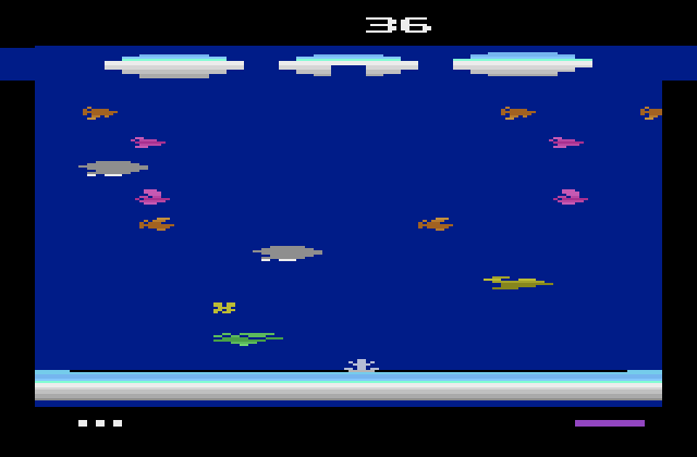 Frogger II: ThreeeDeep! Atari 2600 Screenshot: Can you reach the cloud at the top of the screen?