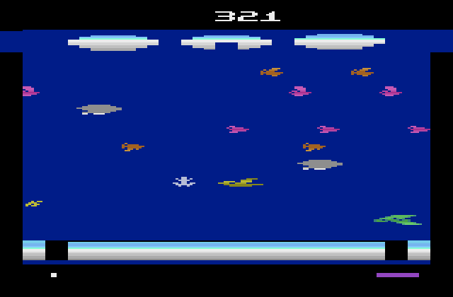 Frogger II: ThreeeDeep! Atari 2600 Screenshot: Jumping through the air...