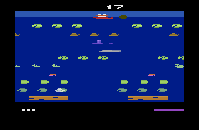 Frogger II: ThreeeDeep! Atari 2600 Screenshot: Jumping across the lily pads...
