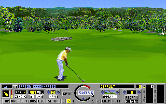 Links: Championship Course - Barton Creek IBM PC/Compatibles Screenshot: Teeing off on the first hole.