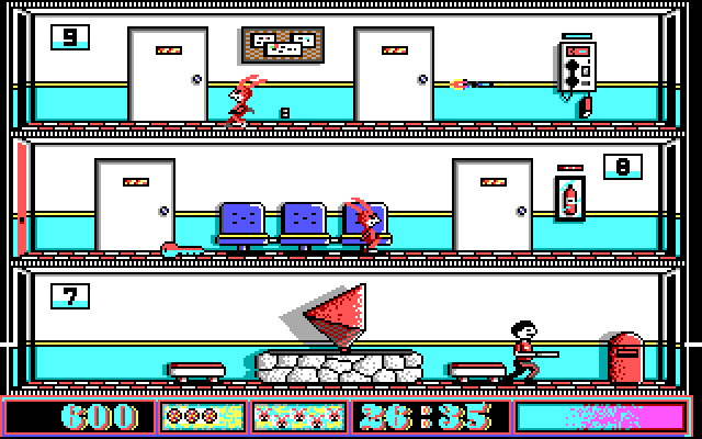 Avoid the Noid IBM PC/Compatibles Screenshot: On this floor the Noids fire rockets at you.