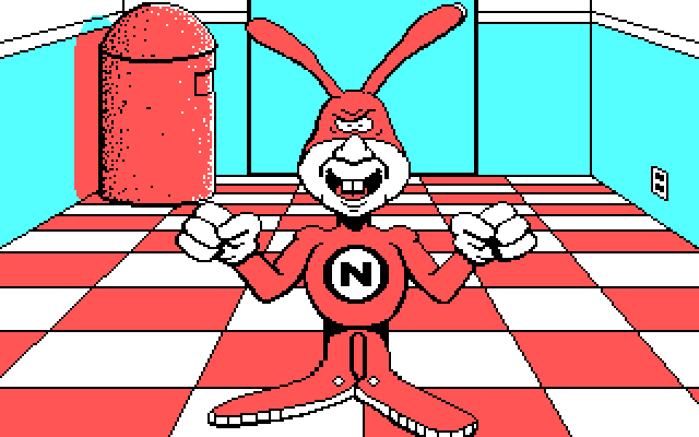 Avoid the Noid IBM PC/Compatibles Screenshot: The Noid laughs at you after a pizza is smashed.