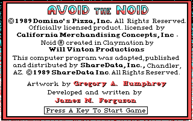 Avoid the Noid IBM PC/Compatibles Screenshot: Credits.