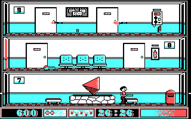 Avoid the Noid IBM PC/Compatibles Screenshot: On many floors you need to collect keys to unlock doors.