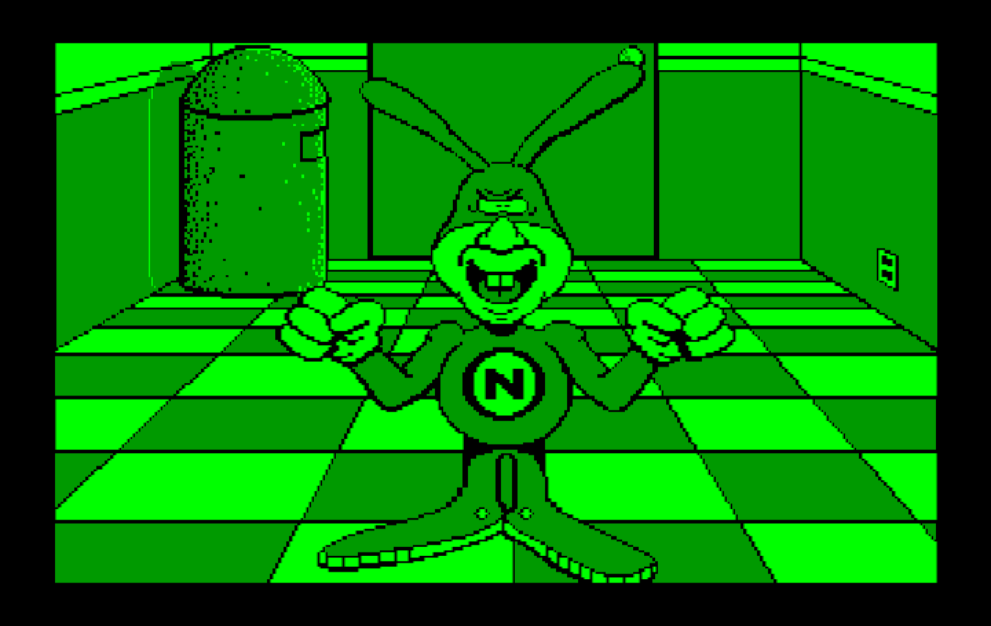 Avoid the Noid IBM PC/Compatibles Screenshot: The Noid laughs at you after smashing a pizza.