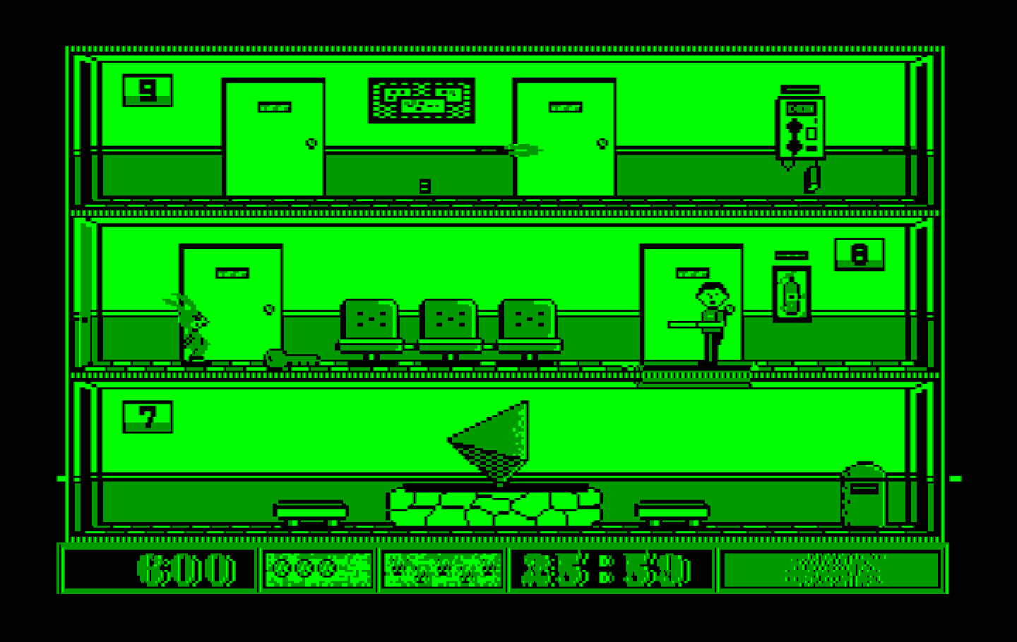 Avoid the Noid IBM PC/Compatibles Screenshot: Falling through a trap door in the floor.