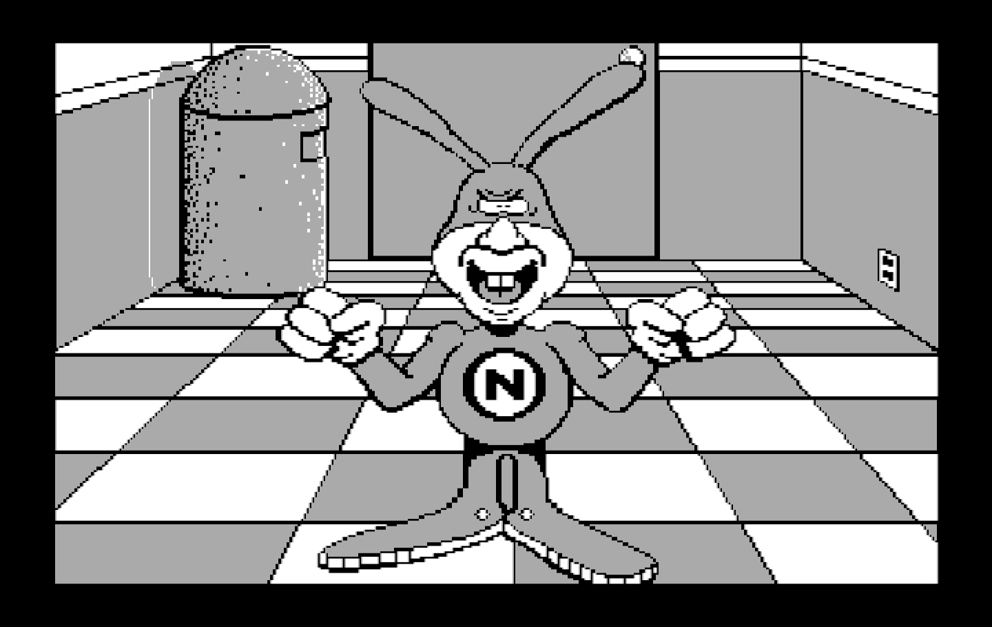 Avoid the Noid IBM PC/Compatibles Screenshot: The Noid laughs at you after smashing a pizza.