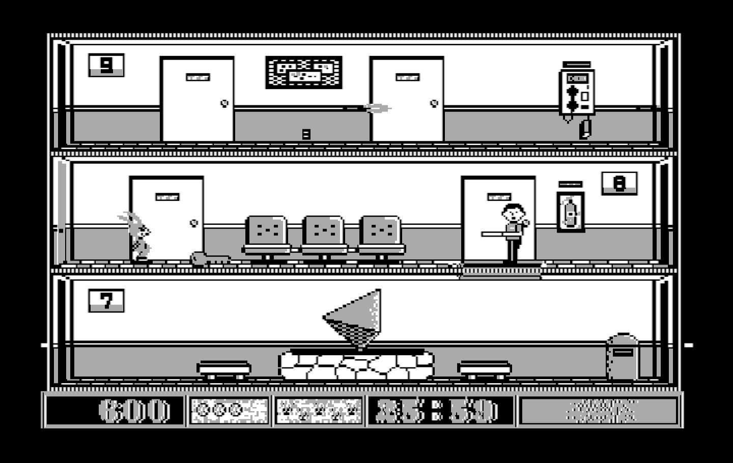 Avoid the Noid IBM PC/Compatibles Screenshot: Falling through a trap door in the floor.