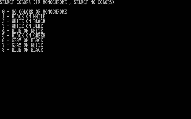 Full Count Baseball IBM PC/Compatibles Screenshot: Color selection menu.