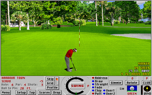Links 386 Pro IBM PC/Compatibles Screenshot: Lining up a putt.