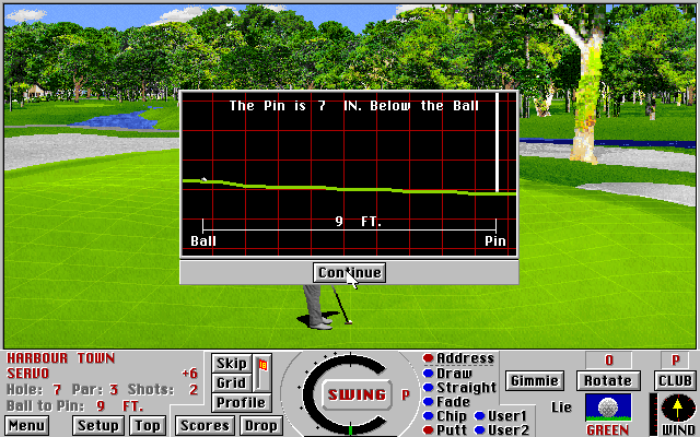 Links 386 Pro IBM PC/Compatibles Screenshot: Hill profile while putting.