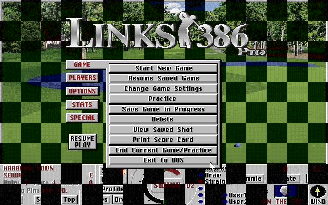 Links 386 Pro IBM PC/Compatibles Screenshot: Gameplay menu...