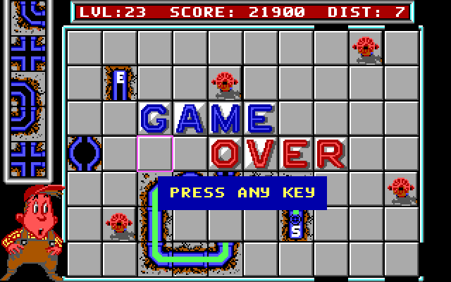 Pipe Dream IBM PC/Compatibles Screenshot: Game over.