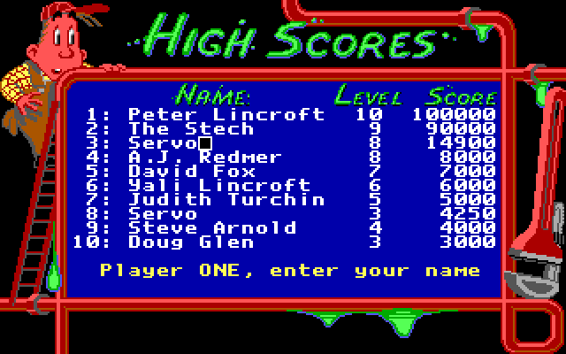 Pipe Dream IBM PC/Compatibles Screenshot: High scores.