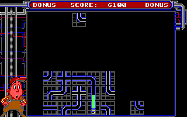 Pipe Dream IBM PC/Compatibles Screenshot: Bonus round; try to build a pipe path by dropping the moving blocks in place!