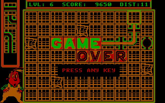 Pipe Dream IBM PC/Compatibles Screenshot: Game over.