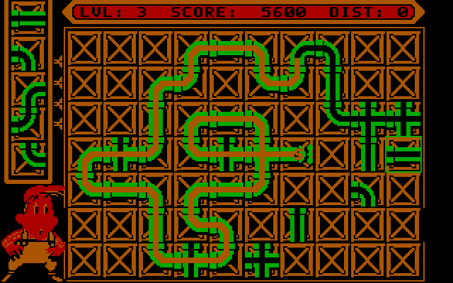 Pipe Dream IBM PC/Compatibles Screenshot: The remaining distance is now 0 so the level is completed!