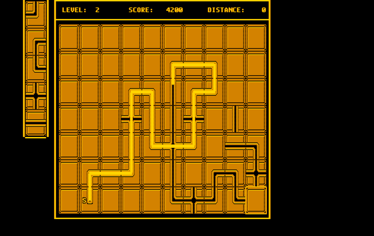 Pipe Dream IBM PC/Compatibles Screenshot: The remaining distance is now 0, so the level is complete...