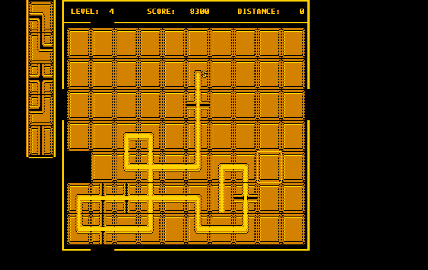 Pipe Dream IBM PC/Compatibles Screenshot: Bonus points are earned if the flooz crosses over itself.