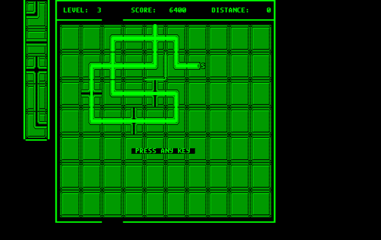 Pipe Dream IBM PC/Compatibles Screenshot: Level completed, press a key to continue...