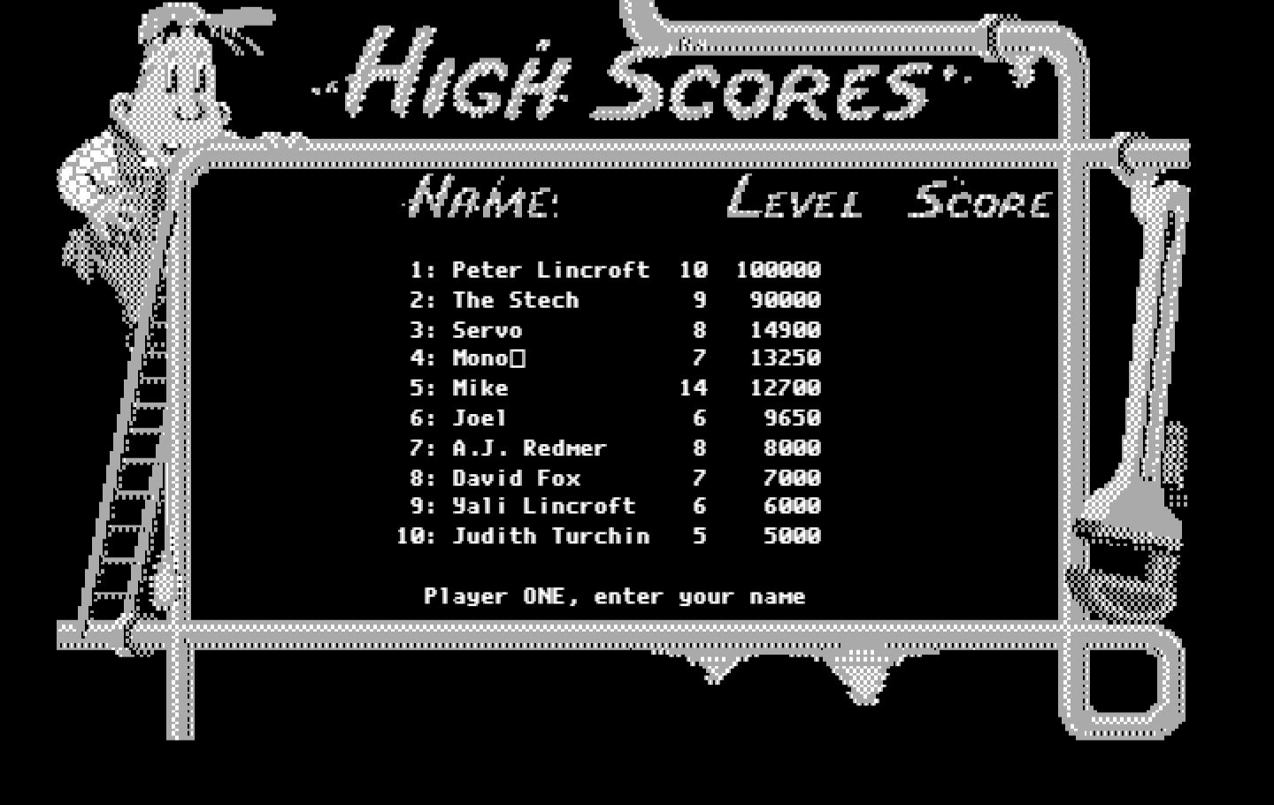Pipe Dream IBM PC/Compatibles Screenshot: High scores.