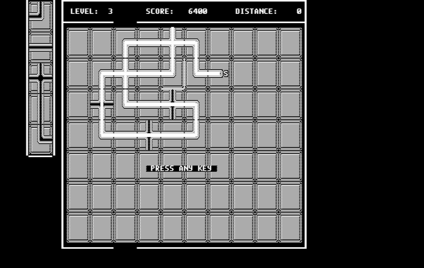 Pipe Dream IBM PC/Compatibles Screenshot: Level completed, press a key to continue...