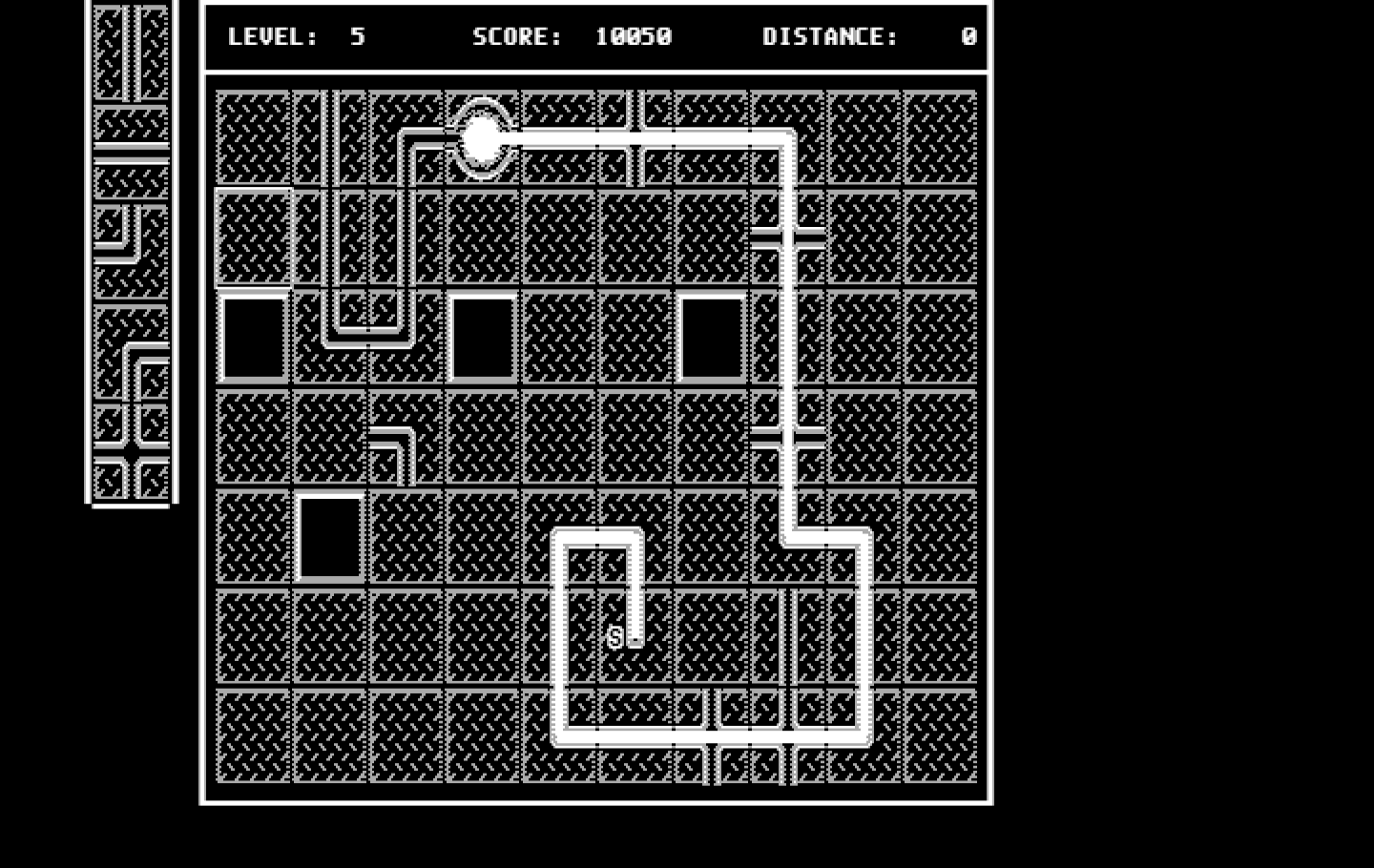 Pipe Dream IBM PC/Compatibles Screenshot: Use the pipe parts already placed on the board to slow down the flooz...