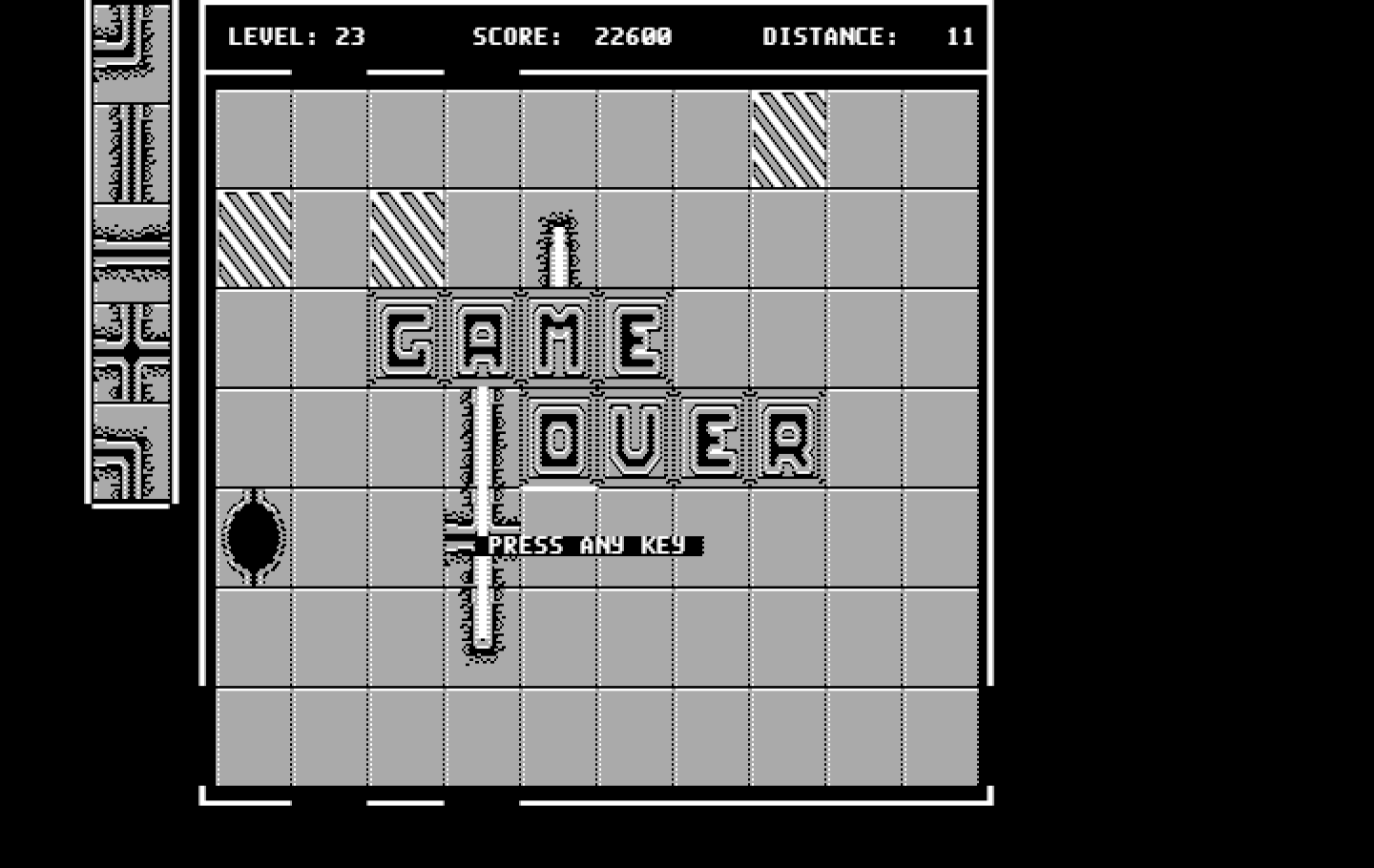 Pipe Dream IBM PC/Compatibles Screenshot: Game over.