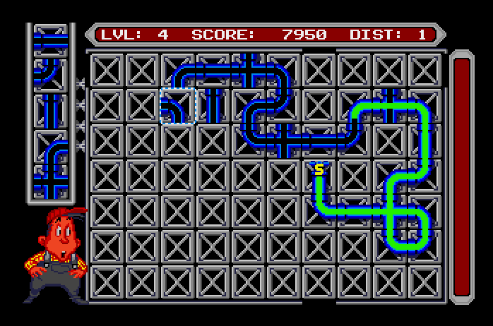 Pipe Dream Apple IIgs Screenshot: Earn bonus points for forming loops in the pipes.