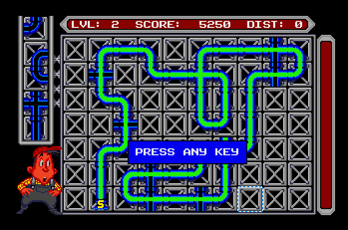 Pipe Dream Apple IIgs Screenshot: Level 2 completed! Press a key to continue...