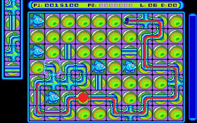 Pipe Dream Amiga Screenshot: Try to create loops, if you can; they're worth bonus points.