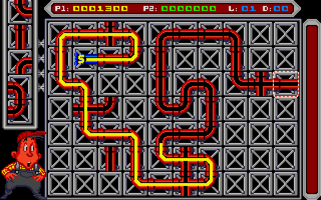 Pipe Dream Amiga Screenshot: Building some pipes...