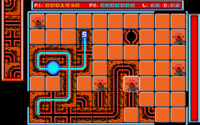 Pipe Dream Amiga Screenshot: Those bulb shaped pipes slow down the flooz...