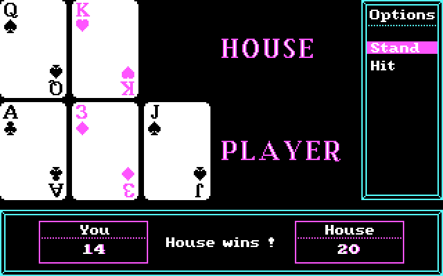 Uptown Gambler IBM PC/Compatibles Screenshot: The house wins this time.