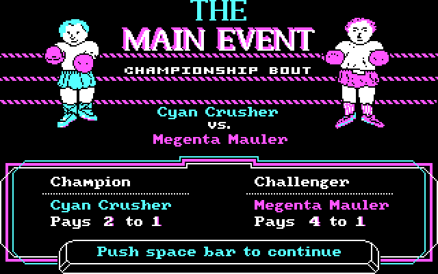 Uptown Gambler IBM PC/Compatibles Screenshot: Ready to bet on a fight?