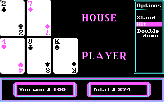 Uptown Gambler IBM PC/Compatibles Screenshot: The player wins!