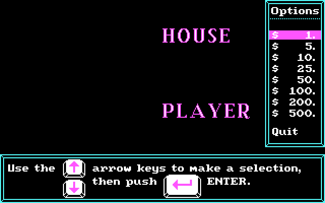 Uptown Gambler IBM PC/Compatibles Screenshot: Welcome to blackjack!