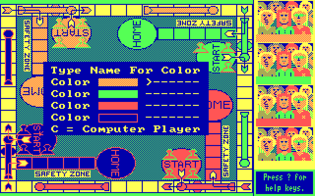 Sorry! IBM PC/Compatibles Screenshot: Setup the players for a new game.