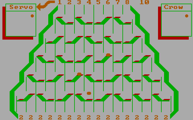Switchbox IBM PC/Compatibles Screenshot: Playing the game; the balls fall towards the bottom of the screen for points.