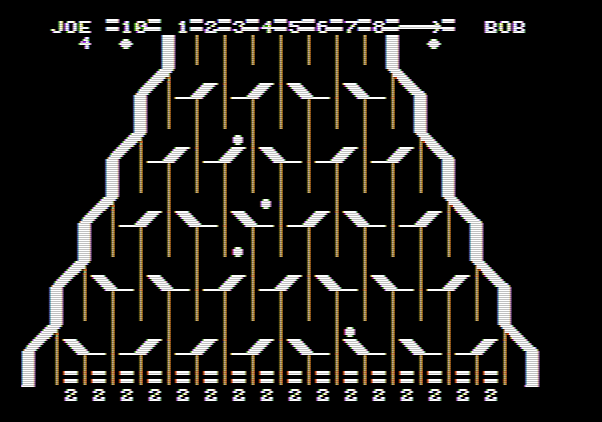 Switchbox Apple II Screenshot: A few balls cascade down the screen...