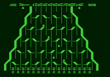 Switchbox for Apple II - Some balls cascade down the screen.