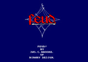 Feud for Amstrad CPC - Title screen with credits and instructions scrolling on the bottom.