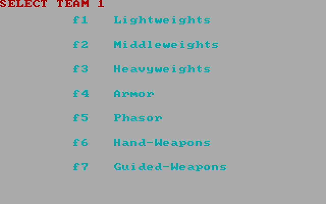 Galactic Gladiators IBM PC/Compatibles Screenshot: There are different types of teams to select from.