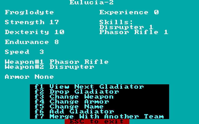 Galactic Gladiators IBM PC/Compatibles Screenshot: Setting up some characters.