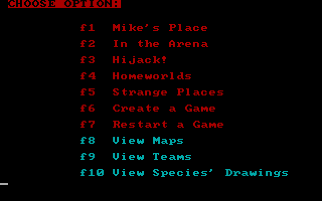 Galactic Gladiators IBM PC/Compatibles Screenshot: The main menu.