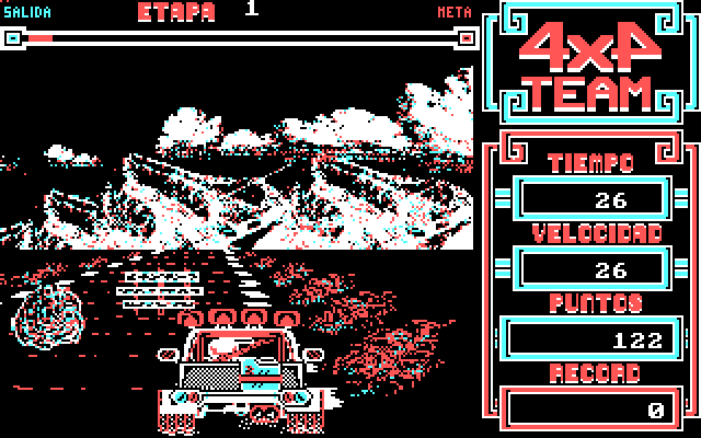 4x4 Team IBM PC/Compatibles Screenshot: Don't run off of the road, but don't crash into obstacles either!